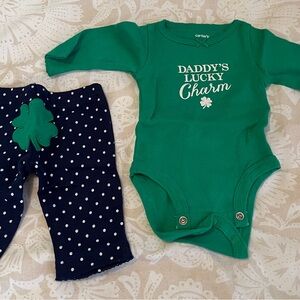 Carter's Green 'Daddy's Lucky Charm' Bodysuit with Navy Polka Dot Pants